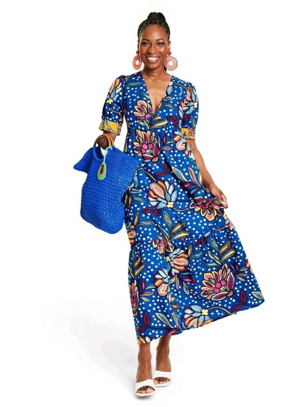 Tabitha Brown Size 0
Mixed Floral/Polka Dot Print
Puff Sleeve Midi Dress